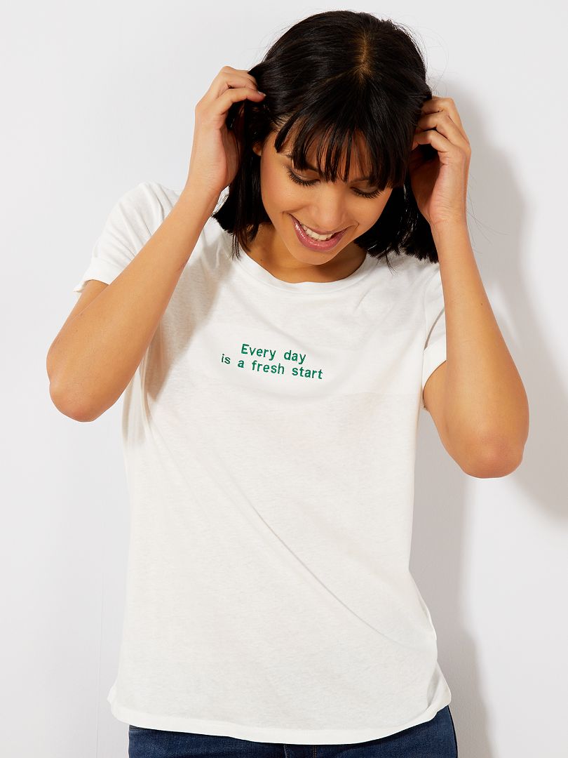 T-shirt avec message en coton bio blanc - Kiabi