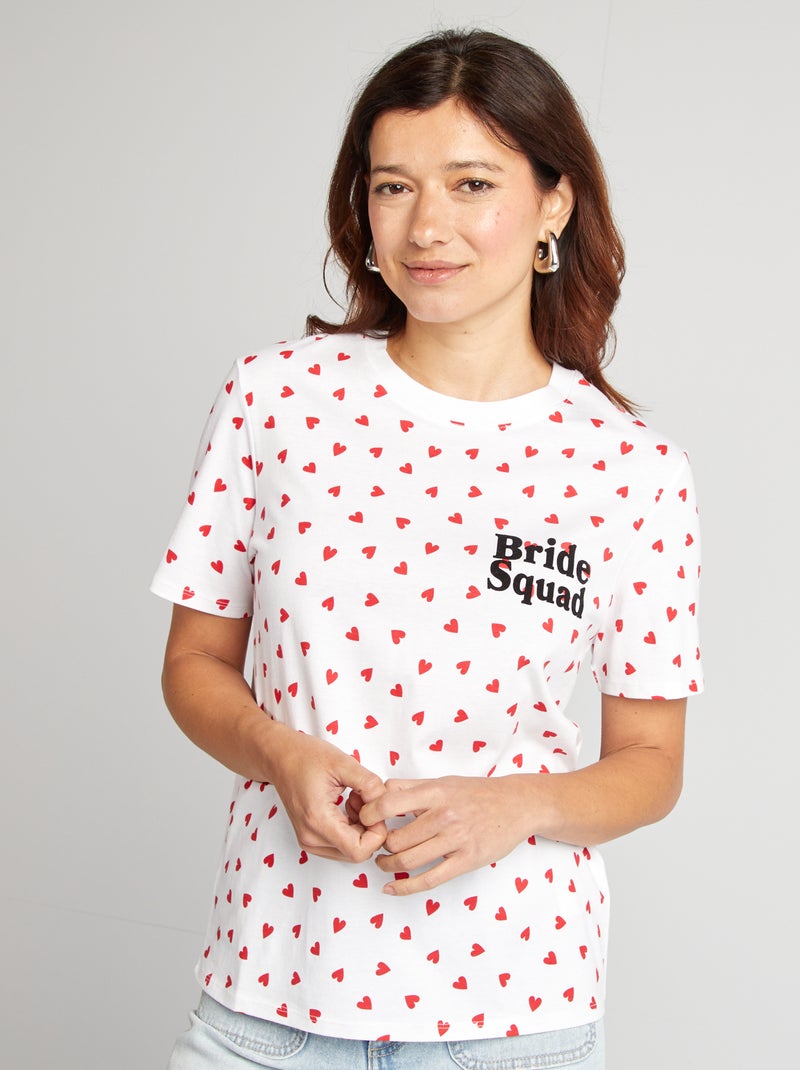 T-shirt avec message EVJF Blanc cœurs - Kiabi