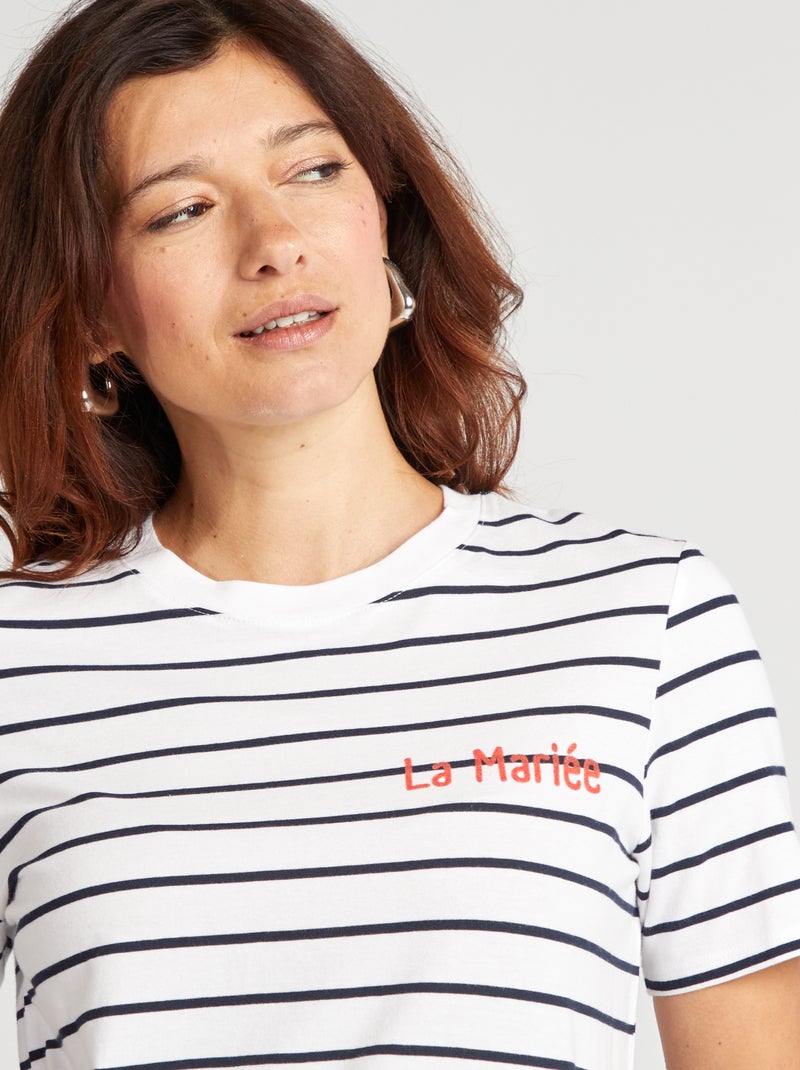 T-shirt avec message EVJF Blanc rayé - Kiabi