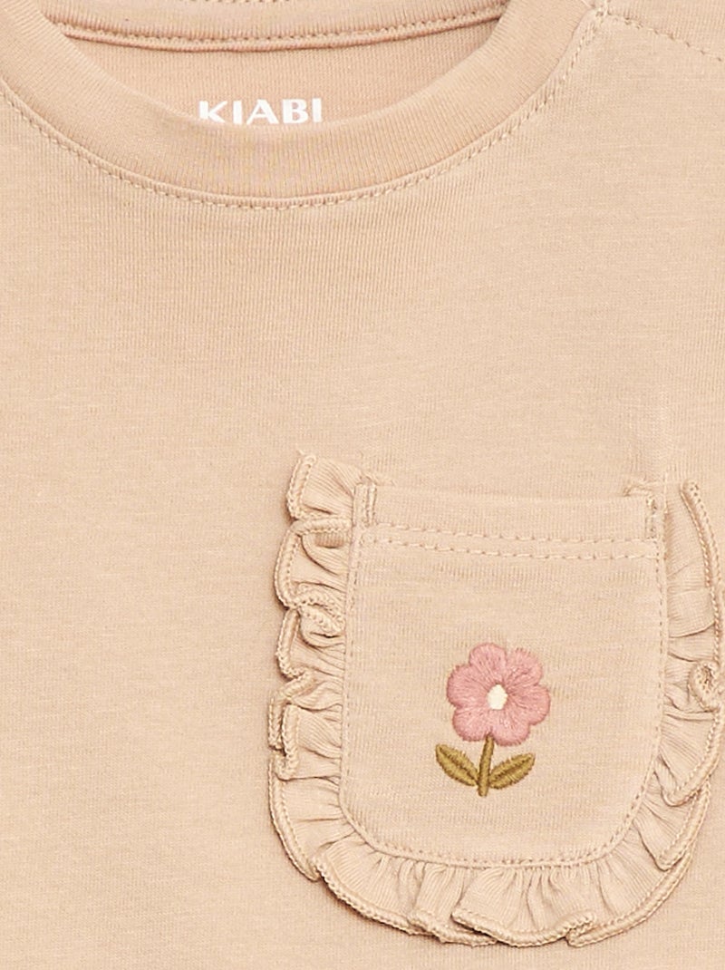 T-shirt avec poche fantaisie Beige - Kiabi