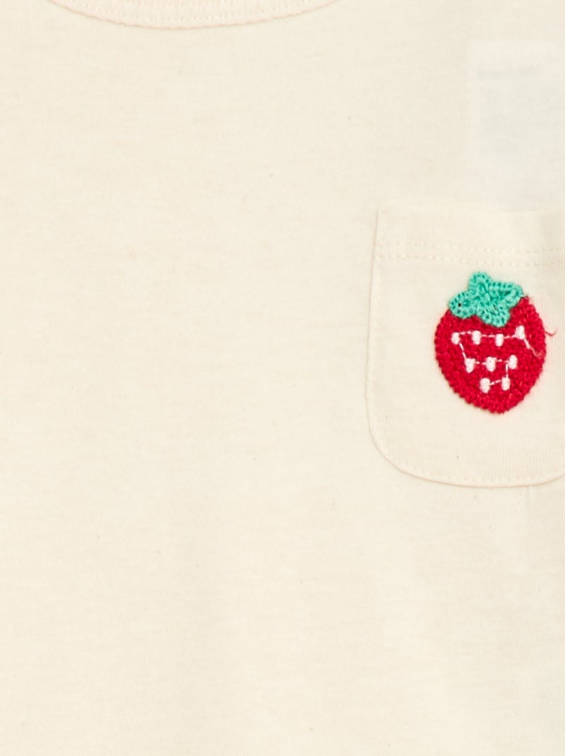 T-shirt avec poche fantaisie et broderie Blanc - Kiabi