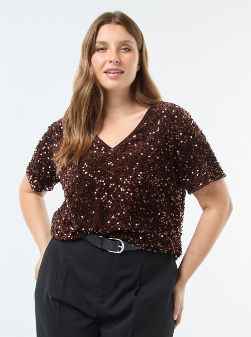 T-shirt avec sequins all-over manches courtes - Kiabi