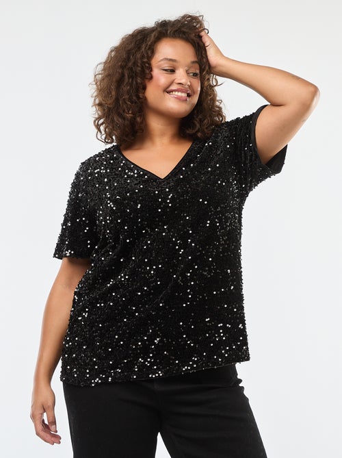 T-shirt avec sequins all-over manches courtes - Kiabi