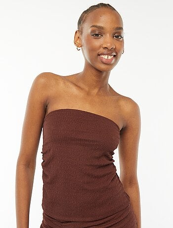 T-shirt bandeau uni en matière crêpée