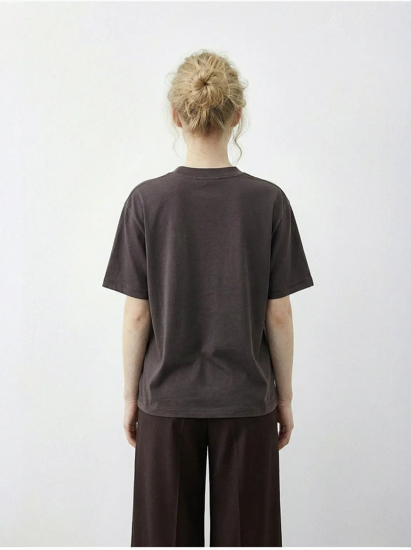 T-shirt basic à col rond avec détail accessoire lucci Marron foncé - Kiabi