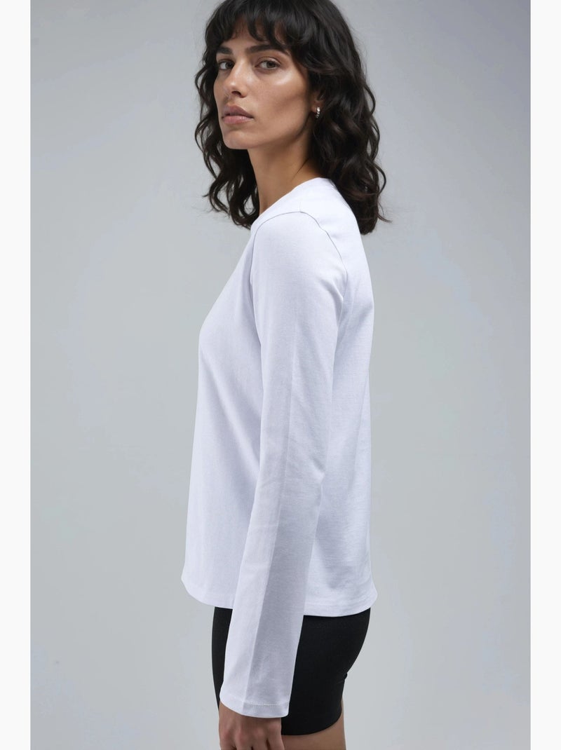 T-shirt basic ronde hals lange mouw busem Wit - Kiabi