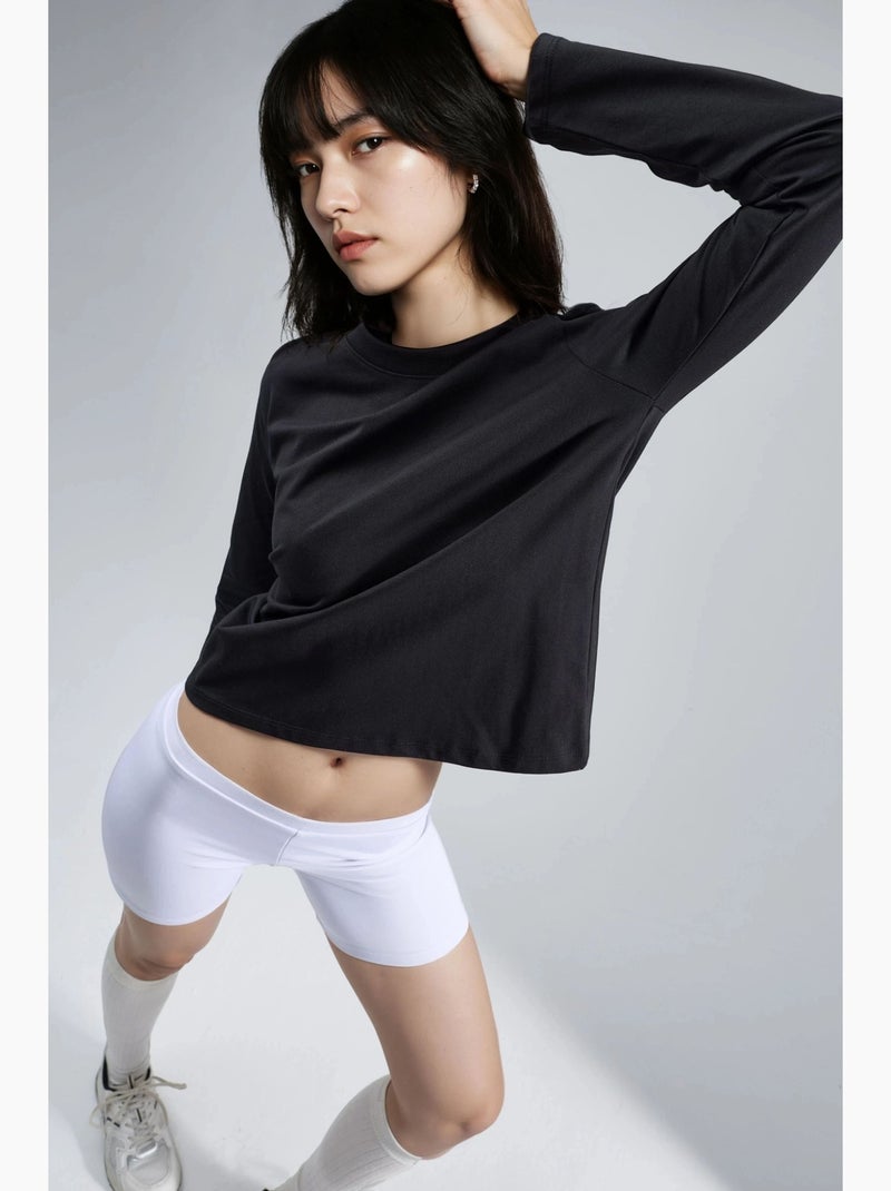T-shirt basic ronde hals lange mouw busem Zwart - Kiabi