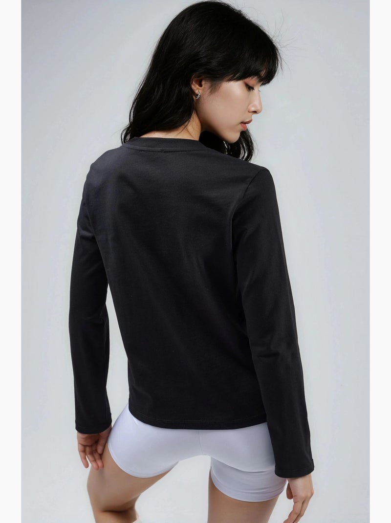 T-shirt basic ronde hals lange mouw busem Zwart - Kiabi