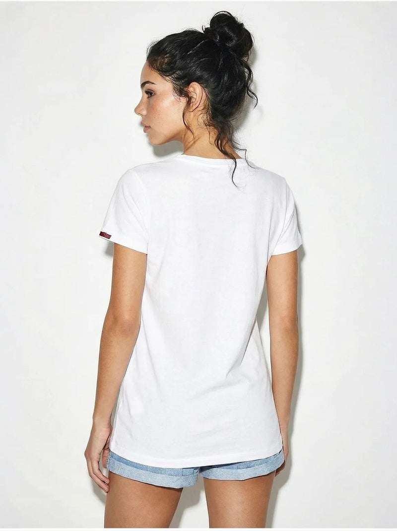 T-shirt basique à col en u brodé lucci Blanc - Kiabi