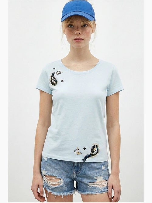 T-shirt basique à col en u brodé lucci - Kiabi