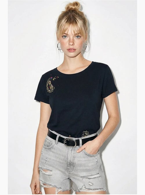 T-shirt basique à col en u brodé lucci - Kiabi