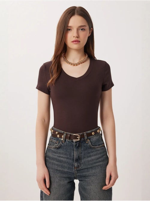 T-shirt basique à col en v et coupe ajustée istanbul - Kiabi