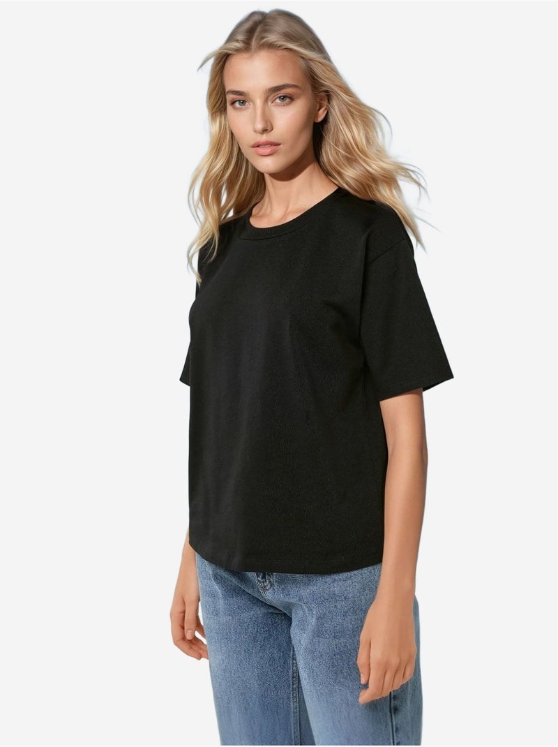 T-shirt basique à col rond en coton hiccup Noir - Kiabi
