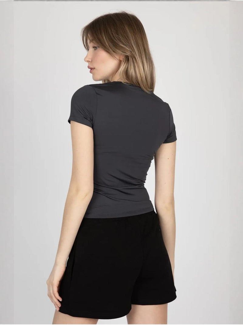 T-shirt basique à col rond Gris - Kiabi