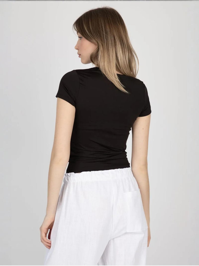 T-shirt basique à col rond Noir - Kiabi