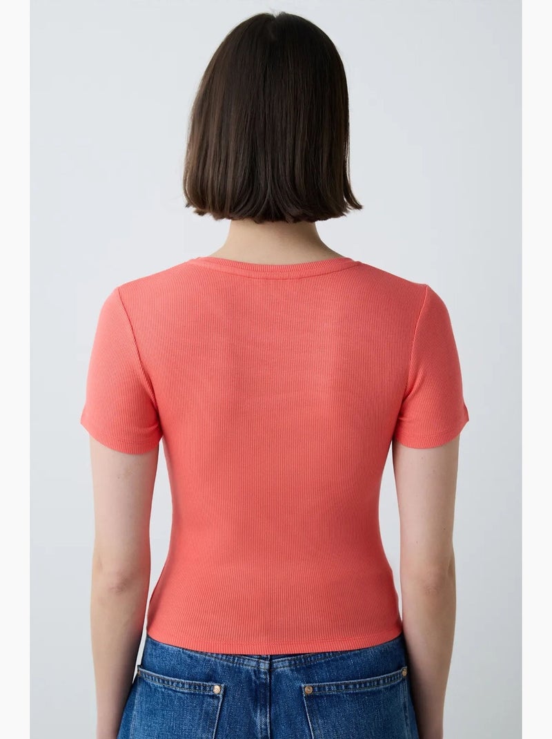 T-shirt basique à col rond penti Corail - Kiabi