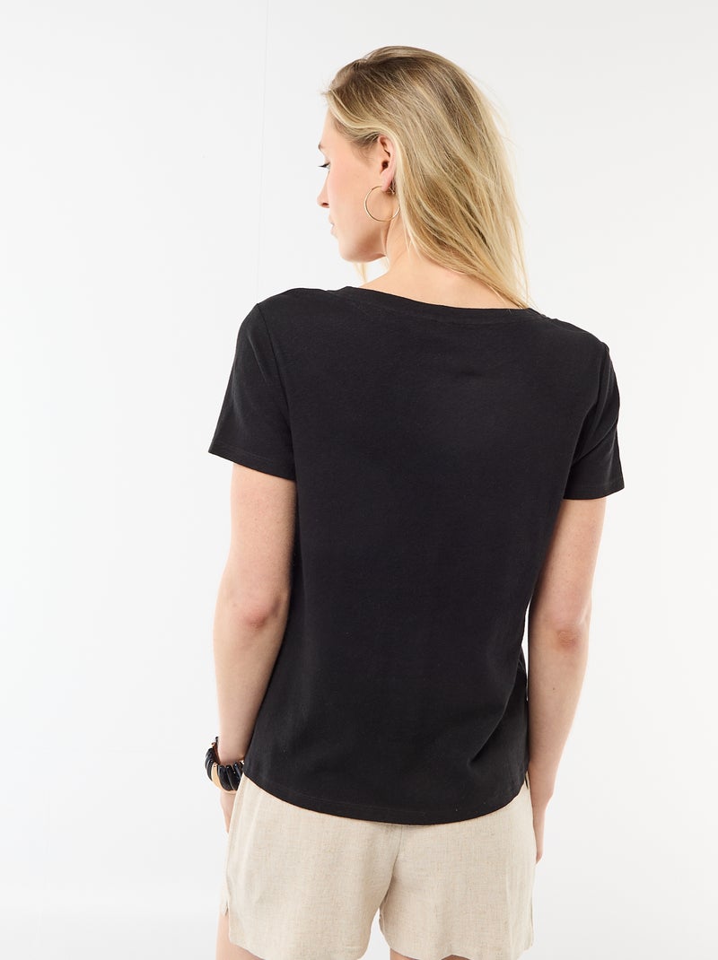 T-shirt basique à manches courtes col V Noir - Kiabi