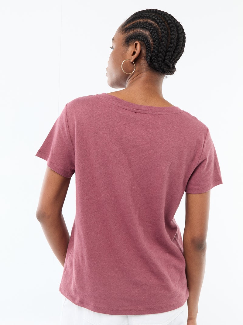 T-shirt basique à manches courtes col V Rose - Kiabi