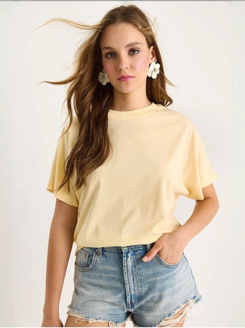 T-shirt basique à manches courtes et col ras du cou en coton biologique lucci Jaune citron - Kiabi