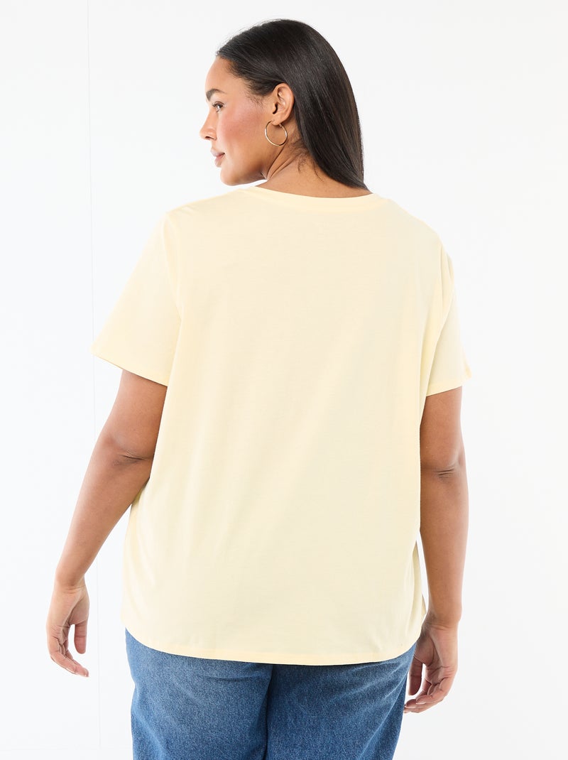 T-shirt basique à manches courtes et col V Jaune - Kiabi