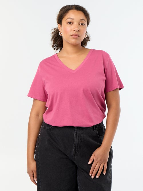T-shirt basique à manches courtes et col V - Kiabi