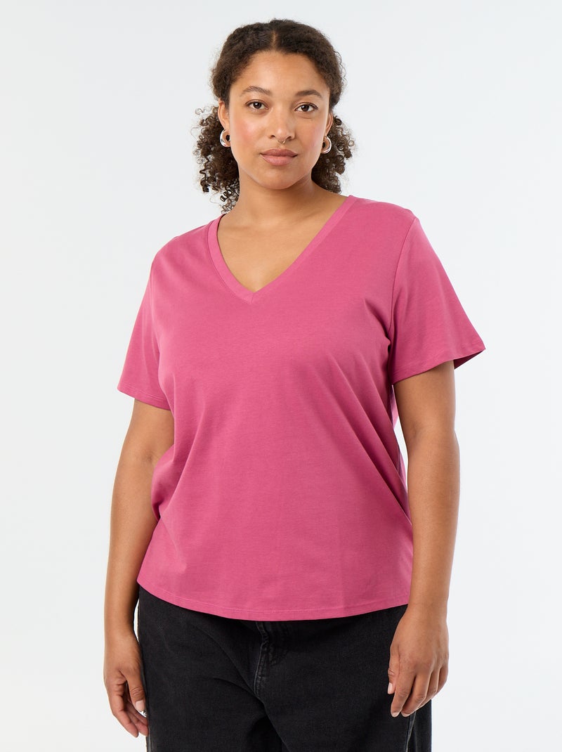 T-shirt basique à manches courtes et col V Violet - Kiabi