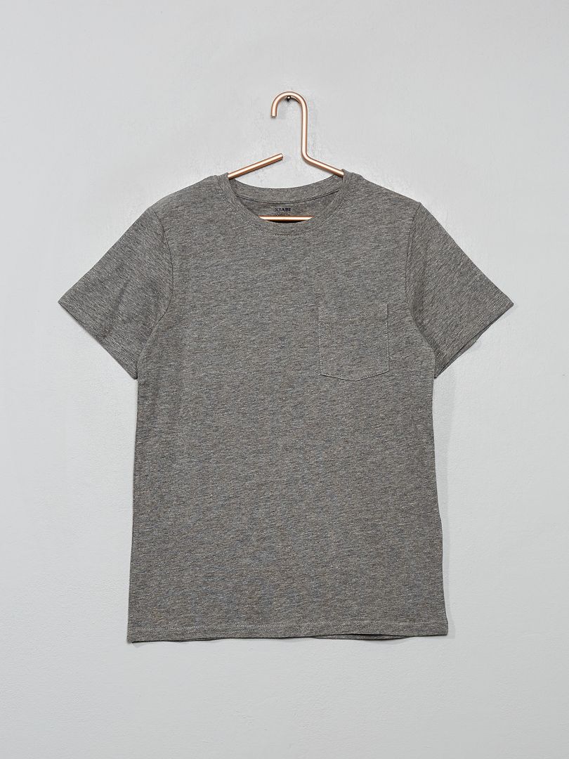 T-shirt basique avec poche gris chiné - Kiabi