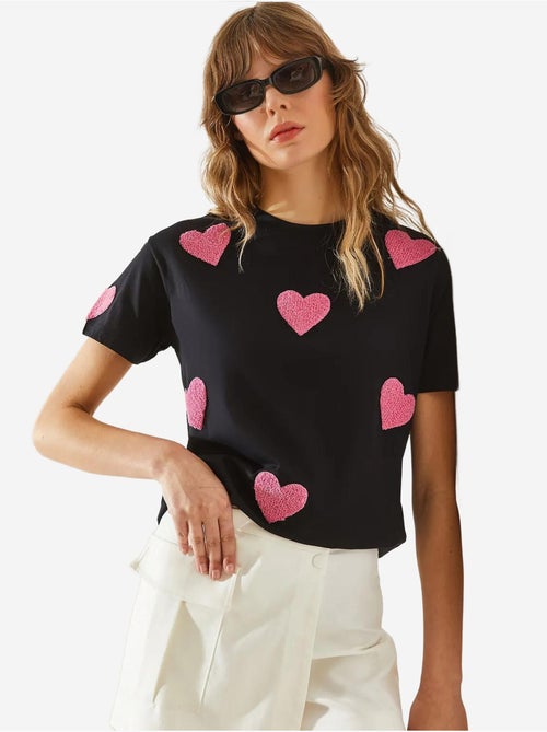 T-shirt basique brodé cœur lucci - Kiabi