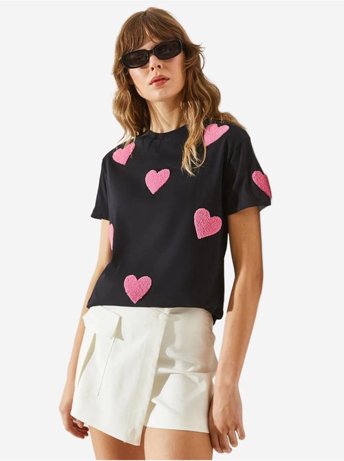 T-shirt basique brodé cœur lucci - Kiabi