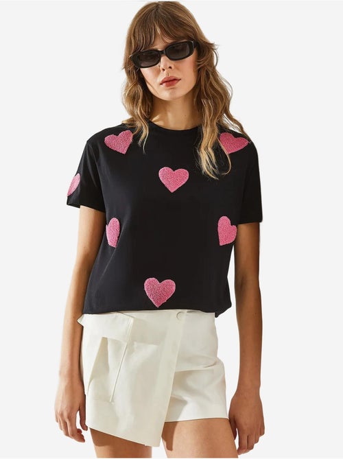 T-shirt basique brodé cœur lucci - Kiabi