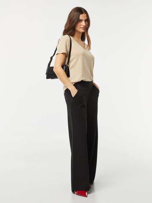 T-shirt basique col V en lin mélangé - Kiabi