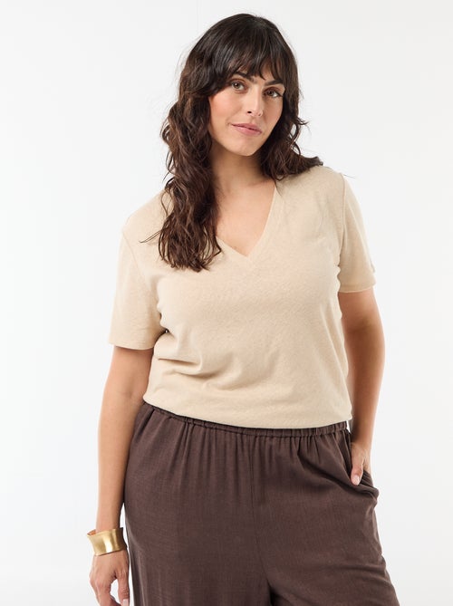 T-shirt basique col V et manches courtes - Kiabi