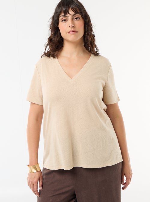 T-shirt basique col V et manches courtes - Kiabi