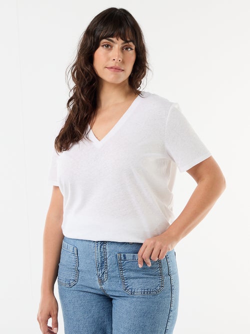 T-shirt basique col V et manches courtes - Kiabi