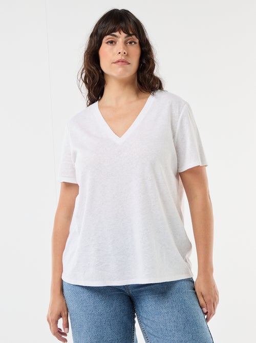 T-shirt basique col V et manches courtes - Kiabi