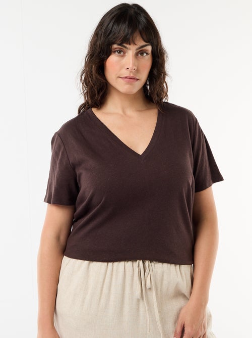 T-shirt basique col V et manches courtes - Kiabi