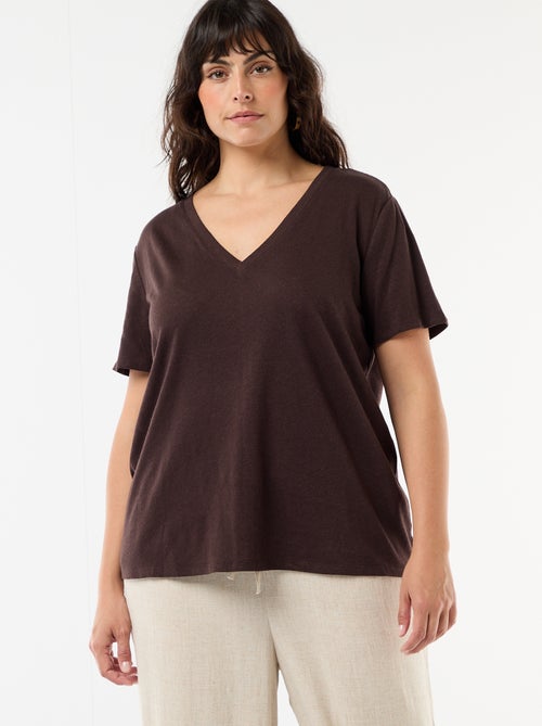 T-shirt basique col V et manches courtes - Kiabi
