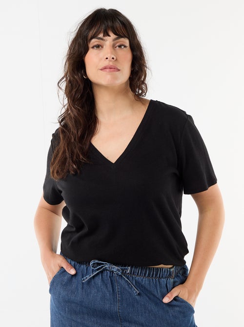 T-shirt basique col V et manches courtes - Kiabi