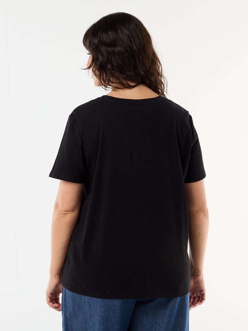 T-shirt basique col V et manches courtes Noir - Kiabi