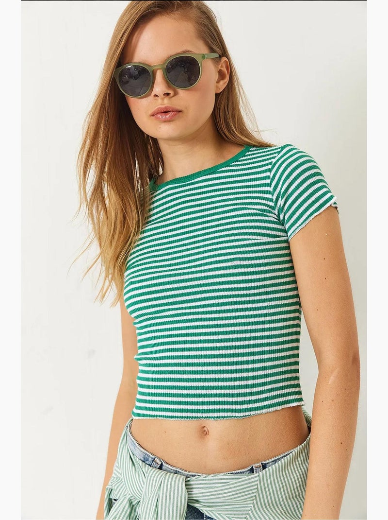 T-shirt basique côtelé rayé lucci Vert - Kiabi