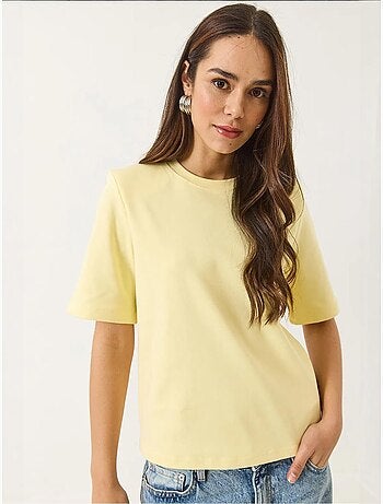 T-shirt basique en coton rembourré à col rond bianco lucci