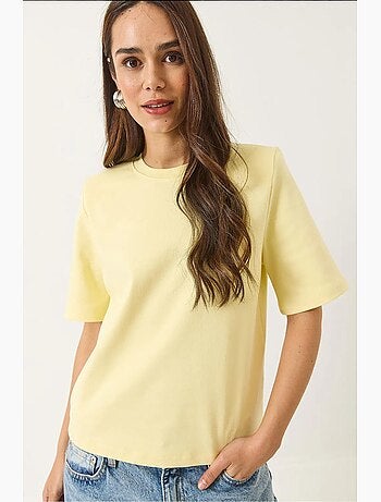 T-shirt basique en coton rembourré à col rond bianco lucci