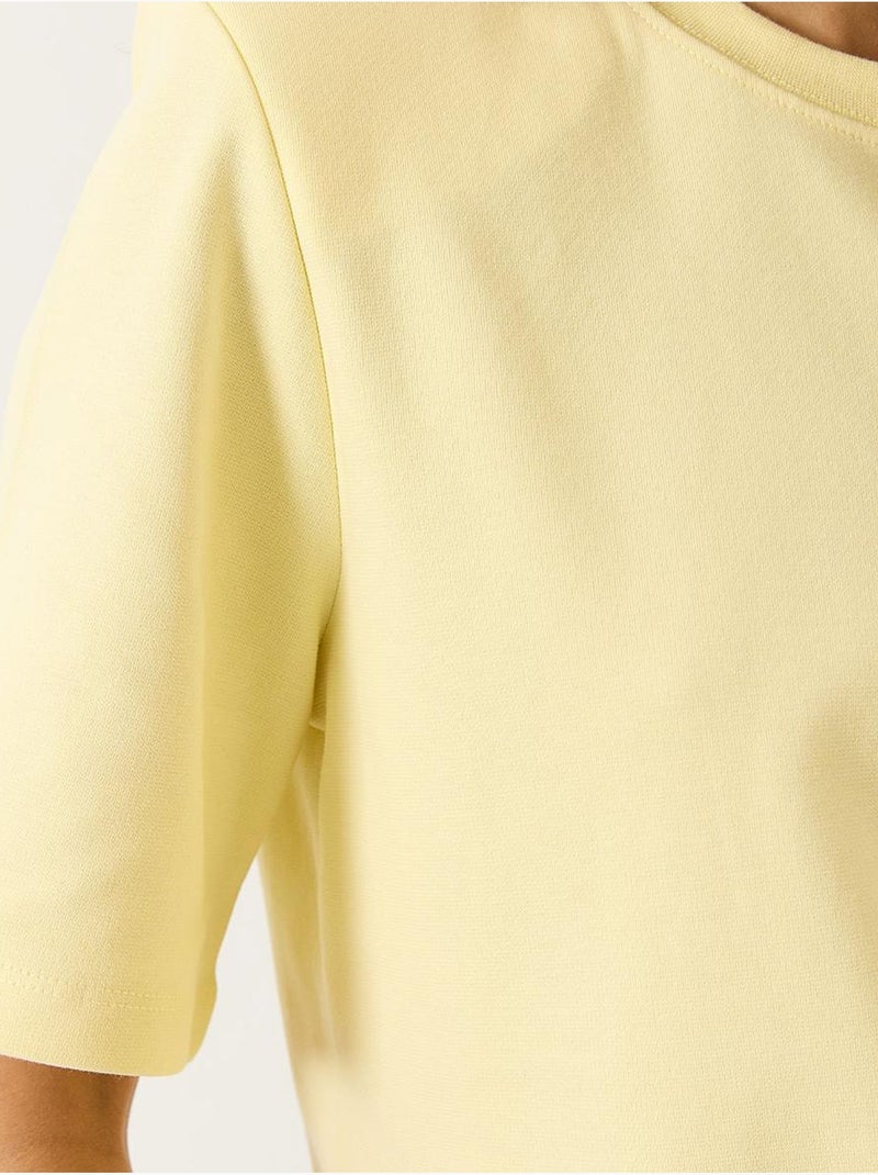 T-shirt basique en coton rembourré à col rond lucci Jaune citron - Kiabi