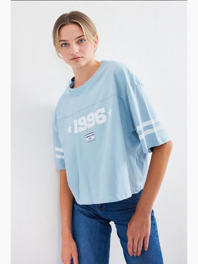 T-shirt basique surdimensionné imprimé bdart Bleu clair - Kiabi