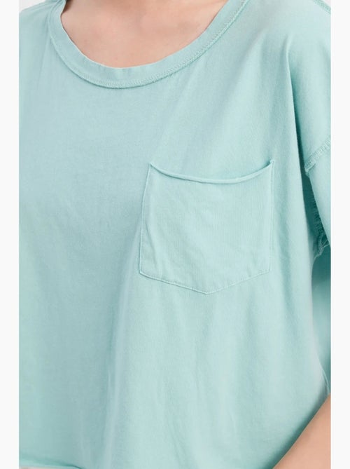 T-shirt basique tissé à manches courtes et col rond hiccup - Kiabi