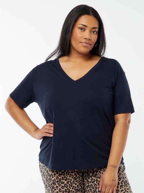 T-shirt basique uni col V - Kiabi