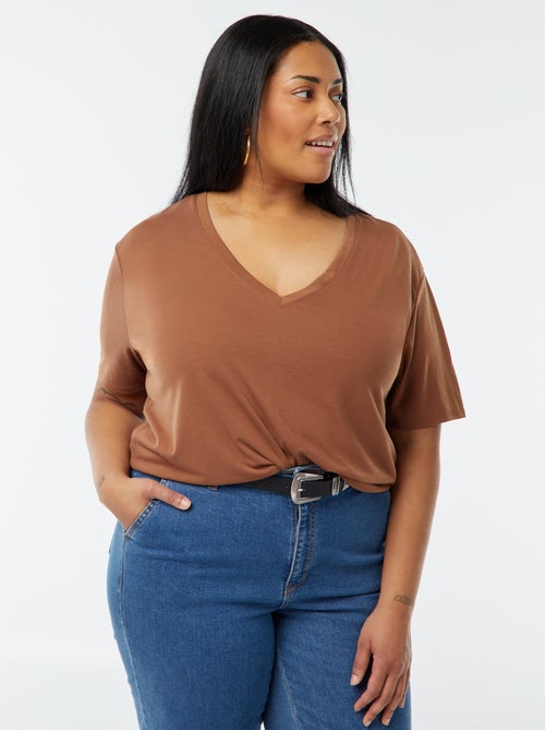 T-shirt basique uni col V - Kiabi