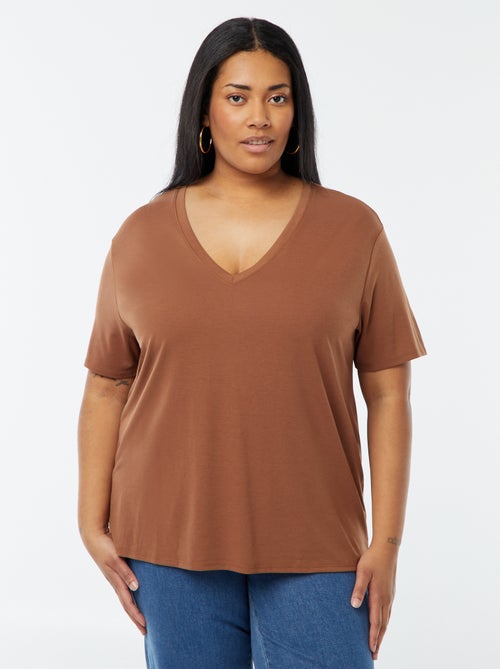 T-shirt basique uni col V - Kiabi