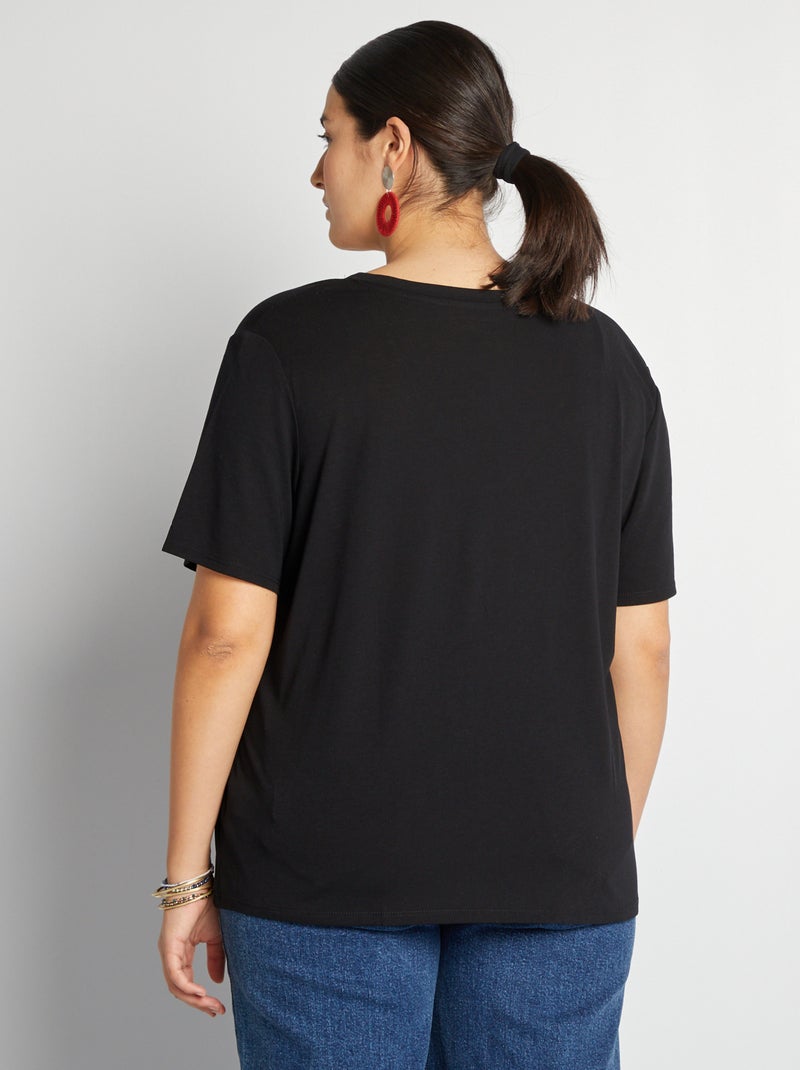 T-shirt basique uni col V noir - Kiabi