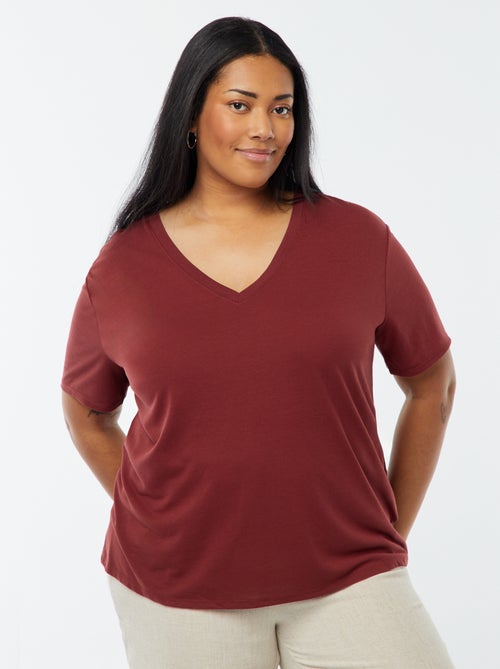 T-shirt basique uni col V - Kiabi